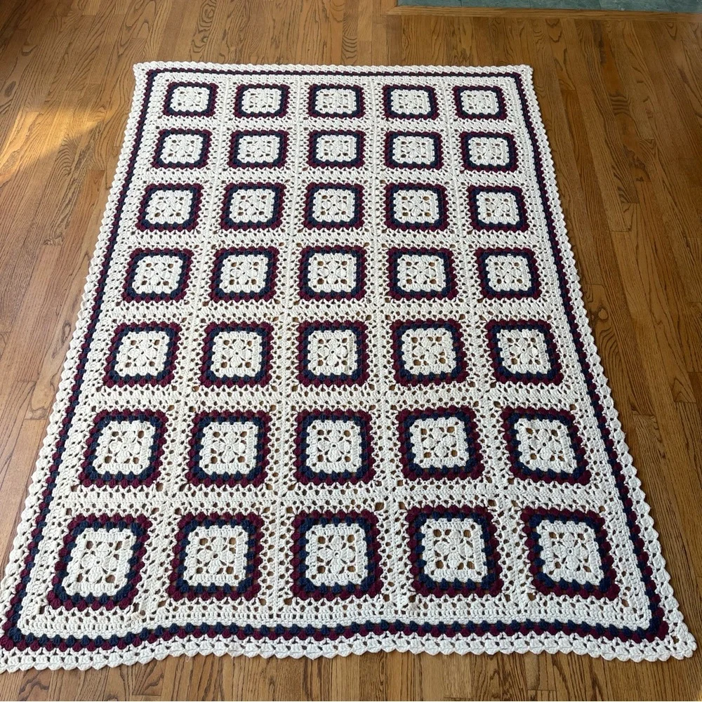 Handmade Large Granny Square Afghan Blanket 58 x 81